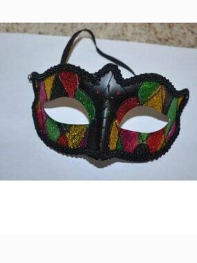 Masquerade Mask Halloween Mardi Gras Black Multi Color Plastic Eye Mask Party